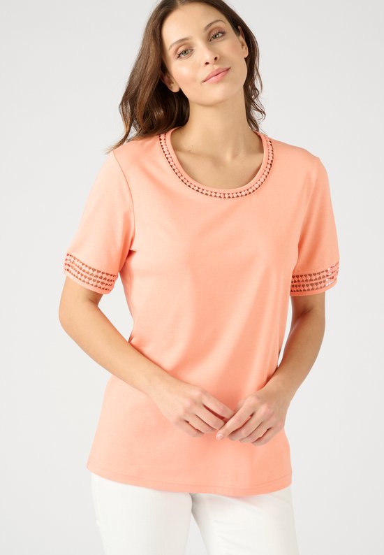 Damart - T-shirt in zuiver katoen met macramé - Vrouwen - Roze - L