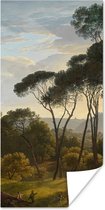 Poster Italiaans landschap met parasoldennen - Schilderij van Hendrik Voogd - 20x40 cm