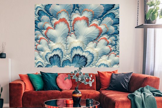 Un poster blanc avec motif floral bleu 160x120 cm - Tirage photo sur Poster (décoration murale salon / chambre) / Poster Fleurs XXL / Groot format!