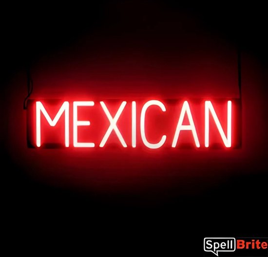 MEXICAN - Lichtreclame Neon LED bord verlicht | SpellBrite | 68 x 16 cm | 6 Dimstanden - 8 Lichtanimaties | Reclamebord neon verlichting