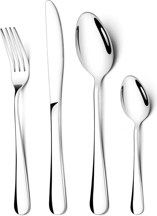 Ben & Bel 24-delige bestekset voor 6 personen, roestvrij stalen messen, vork en lepel, servies met geschenkdoos, onderhoudsvriendelijk en vaatwasmachinebestendig