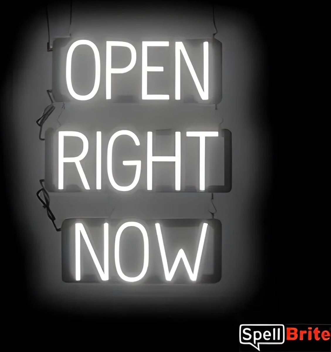 OPEN RIGHT NOW! - Lichtreclame Neon LED bord verlicht | SpellBrite | 46 x 60 cm | 6 Dimstanden - 8 Lichtanimaties | Reclamebord neon verlichting