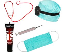 Dokter/chirurg ziekenhuis verkleed set - accessoires 6-delig - kunststof - met bloed en grote spuit