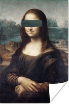 Mona Lisa van oude meester Leonardo da Vinci met grijsgroene penseelstreek 60x90 cm - Foto print op Poster (wanddecoratie woonkamer / slaapkamer)