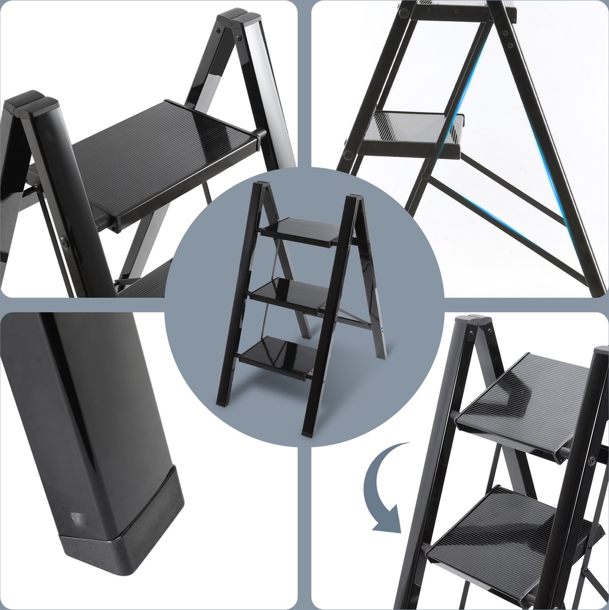 Buxibo 3 staps metalen vouwladder keukentrapje 41.5 x 67 x 84.5 cm