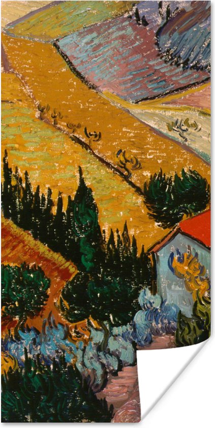 Poster Landschap met een huis en een ploeger - Vincent van Gogh - 75x150 cm