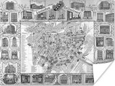 Zwart-witte historische en gedetailleerde stadskaart van Amsterdam Poster - Plattegrond 80x60 cm - Foto print op Poster (wanddecoratie woonkamer / slaapkamer) / Europese steden Poster
