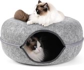 ElegaPet Donut Kattentunnel/ Kattenmand in Lichtgrijs 50 cm - Speeltunnel/ Kattenhuis gemaakt van vilt