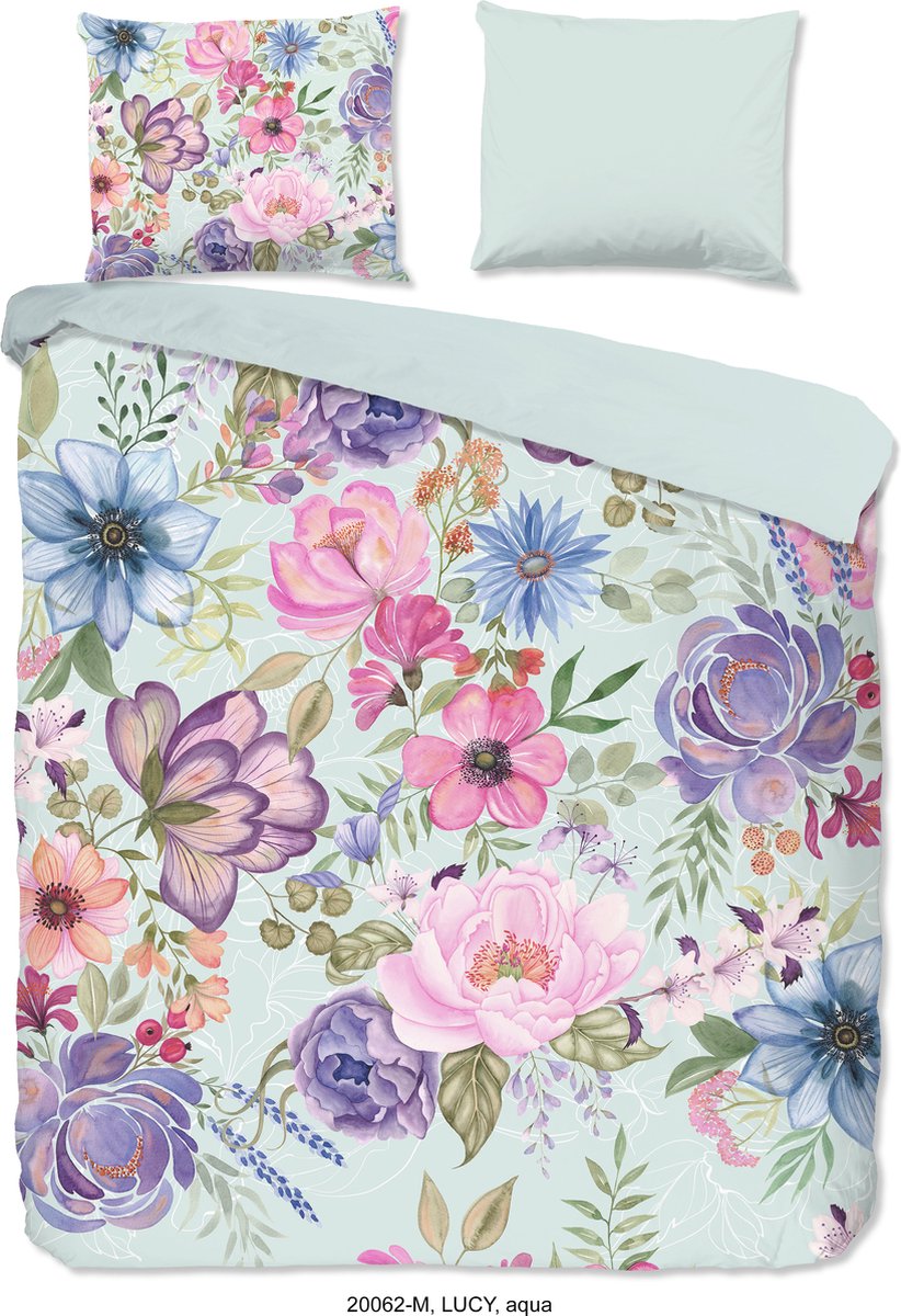 Pure Dekbedovertrek "bloemen" - Aqua - (200x200/220 cm) - Microfiber