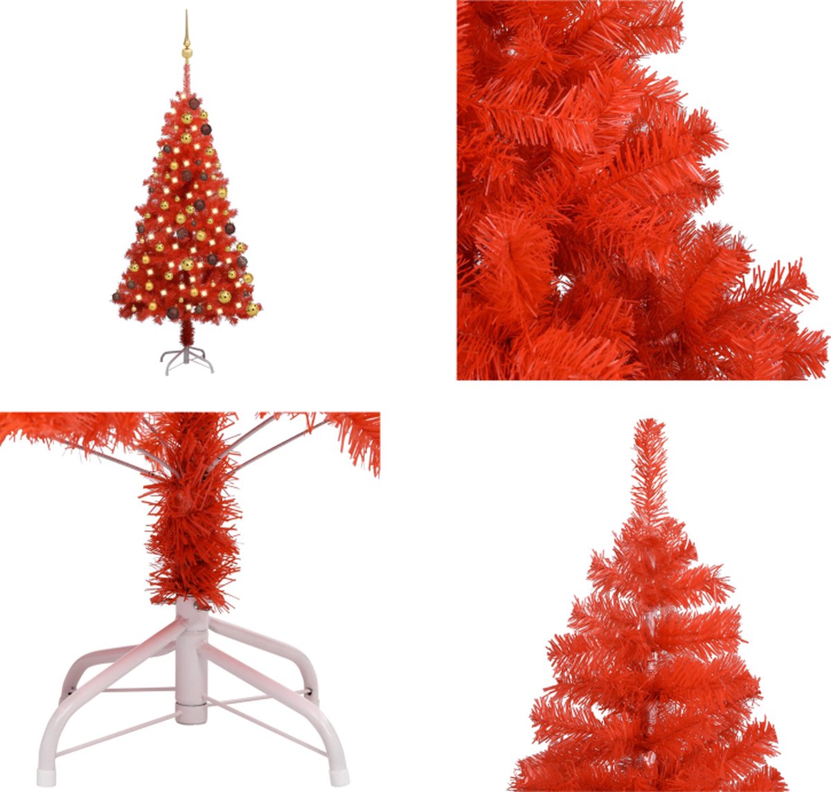 vidaXL Kunstkerstboom met LED's en kerstballen 120 cm PVC rood - Kunstkerstboom - Kunstkerstbomen - Kerstboom - Kerstdecoratie
