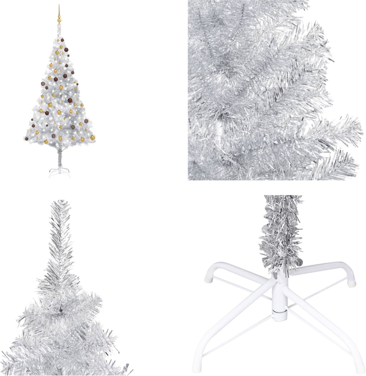 vidaXL Kunstkerstboom met LED's en kerstballen 240 cm PET zilverkleur - Kunstkerstboom - Kunstkerstbomen - Kerstboom - Kerstdecoratie