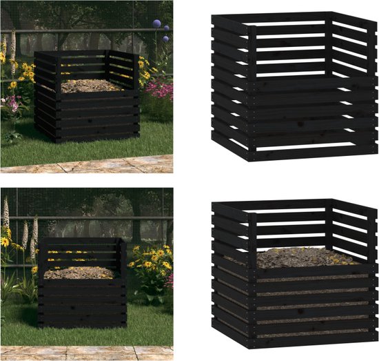 vidaXL Compostbak 80x80x78 cm massief grenenhout zwart - Compostbak - Compostbakken - Composter - Tuincompostbak