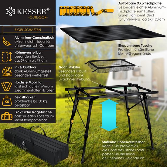 KESSER® Campingtafel inklapbare Tafel - Vouwtafel voor Buiten en Camping 120 x 70 cm - Zwart van KESSER — afbeelding 3