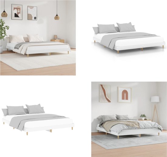 vidaXL Bedframe LED massief hout wit 120x200 cm - Bedframe - Bedframes - Bed - Bed Frame