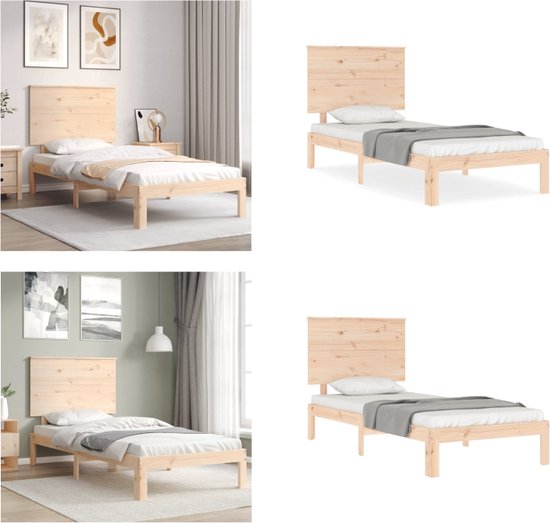 vidaXL Bedframe met hoofdbord bewerkt hout betongrijs 75x190 cm
