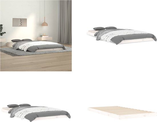 vidaXL Bedframe massief grenenhout wit 100x200 cm - Bedframe - Bedframes - Eenpersoonsbed - Bed