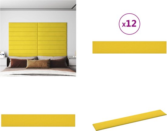 vidaXL Wandpanelen 12 st 1-62 m² 90x15 cm stof lichtgeel - Wandpaneel - Wandpanelen - Wanddecoratie - Wandversiering