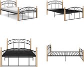 vidaXL Bedframe metaal en massief eikenhout zwart 120x200 cm - Bedframe - Bedframes - Bed - Bedden