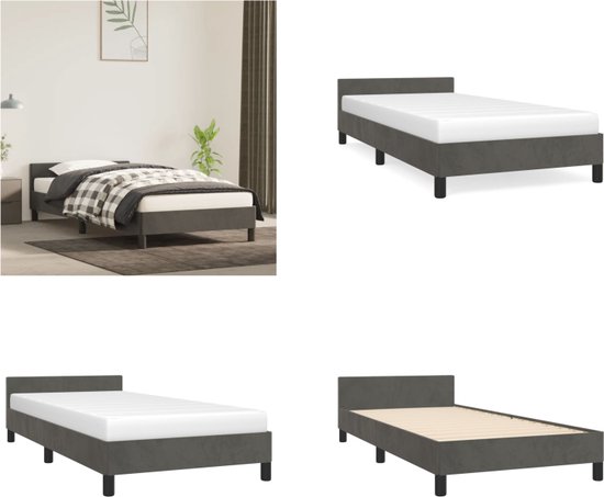 vidaXL Bedframe met hoofdeinde fluweel donkergrijs 100x200 cm - Bedframe Met Hoofdeinde - Bedframes Met Hoofdeindes - Bed - Slaapmeubel