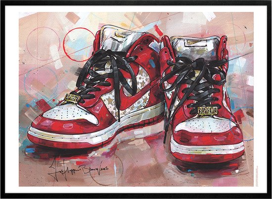 Sneaker print pro SB red stars 71x51 cm *ingelijst & gesigneerd