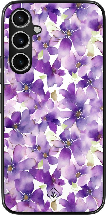 Casimoda® hoesje - Geschikt voor Samsung Galaxy S23 FE - Floral Violet - Zwart TPU Backcover - Bloemen - Paars