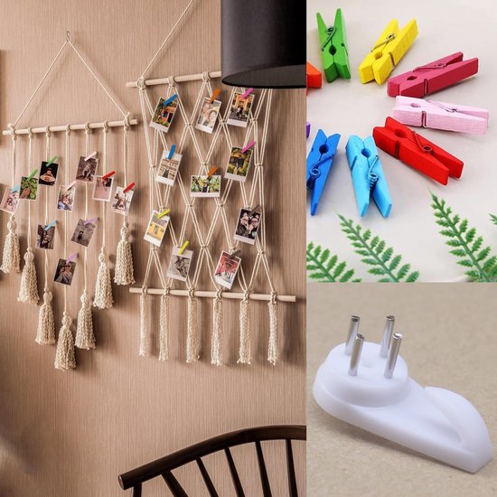 Foto Kabel Met 18 Klemmen - Houten Fotohanger 110 Cm Voor Muurdecoratie