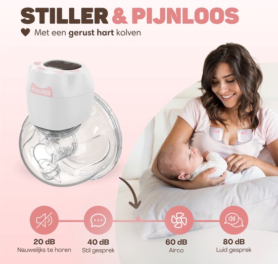 Vulpes Goods® BabyCare - Handsfree Borstkolf - Elektrische Draadloze Borstkolf – Dubbele Elektrische Kolf - Draagbaar - 2 Stuks - Incl. 60 Moedermelkbewaarzakjes, Borstvoeding informatie, Reistas & Borstschildverkleiners