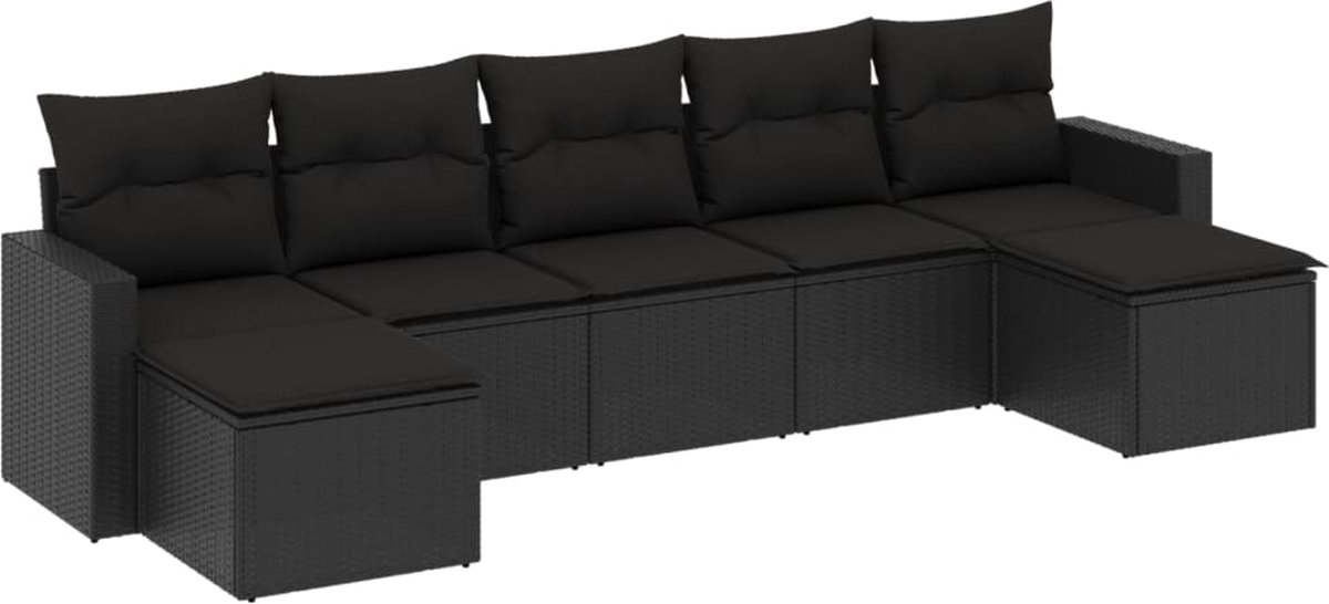 vidaXL 7-delige - Loungeset - met - kussens - poly - rattan - zwart
