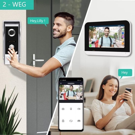 Smart WIFI deur intercom 2 videodeurbellen en 1 touchscreen + 2 x elektrisch deurslotvoedingen. T-2301V-2-1 van Smart — afbeelding 4