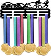 Triathlon Medaille-houder met display, metalen medaillestandaard, frame, sportawards linthouder, gepersonaliseerde wandhouder, dierenrek voor meer dan 60 medailles