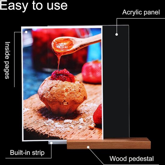 A4 acryl tekenhouder, dubbelzijdige verticale tentoonstellingsstandaard, plastic papierhouder, T-vormige desktopdisplaystandaard, tafelmenu-displaystandaard voor restaurants, kantoor, winkel, show (A4