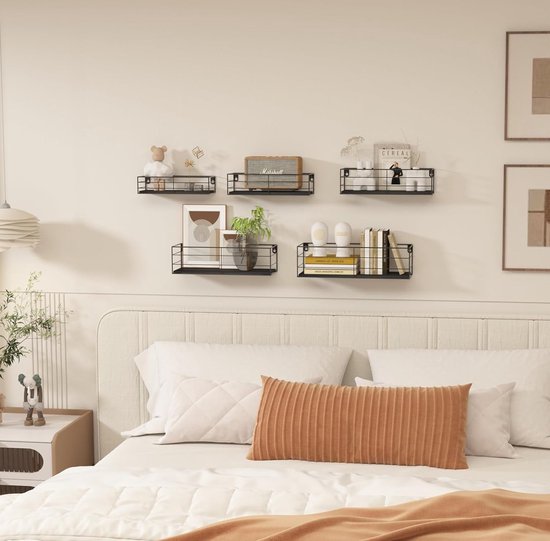 Walasis Wandrek Set Van 4 - Houten Zwevende Planken Rustiek Bruin, Wanddecoratie Woonkamer