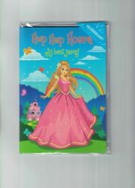 Muziekkaart - prinsessen - verjaardag - meisje - hiep hiep hoera - doolhof - wenskaart kind
