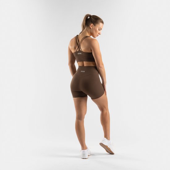 ZEUZ Korte Sport Legging Dames High Waist - Sportkleding & Sportlegging Squat Proof voor Fitness & Crossfit - Hardloopbroek, Yoga Broek - 62% Recycled Nylon & 38% Elastaan - Bruin - Maat M van Merkloos — afbeelding 4