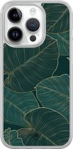 Casimoda® hoesje - Geschikt voor iPhone 14 Pro - Monstera Leaves - 2-in-1 case - Schokbestendig - Bloemen - Verhoogde randen - Groen, Transparant