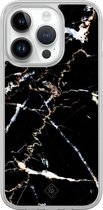Casimoda® hoesje - Geschikt voor iPhone 14 Pro - Marmer Zwart - 2-in-1 case - Schokbestendig - Marble design - Verhoogde randen - Bruin/beige, Transparant