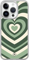 Casimoda® hoesje - Geschikt voor iPhone 14 Pro - Groen Hart Swirl - 2-in-1 case - Schokbestendig - Illustratie - Verhoogde randen - Groen, Transparant