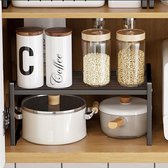 Keukenkastorganizer, plankinzet met antislipmat, keukenkastinzet, voor keuken/badkamer/tafelblad/dressoir (zwart)