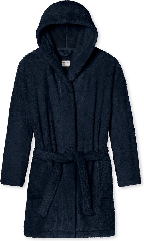 SCHIESSER Essentials badjas - dames kamerjas teddyfleece comfort fit donkerblauw - Maat: S