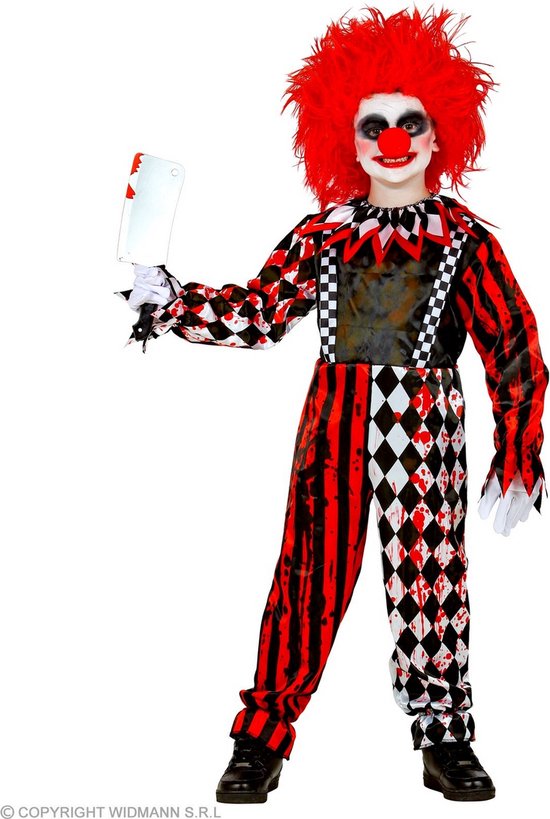 Widmann - Monster & Griezel Kostuum - Om Bang Van Te Worden Horror Clown Kind - Jongen - Rood, Zwart - Maat 128 - Halloween - Verkleedkleding