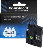 PrintAbout huismerk Tape TZe-325 Wit op zwart (9 mm) geschikt voor Brother