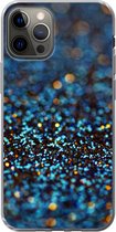 Geschikt voor iPhone 12 Pro hoesje - Glitter - Blauw - Abstract - Design - Siliconen Telefoonhoesje