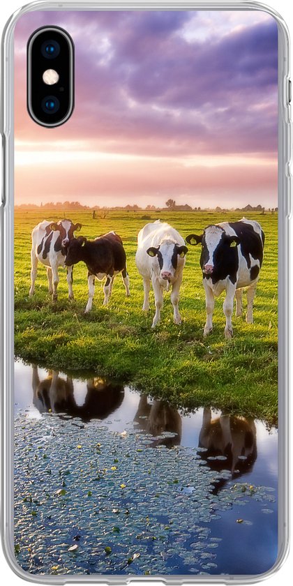 Geschikt voor iPhone Xs hoesje - Koeien tijdens een zonsondergang - Siliconen Telefoonhoesje