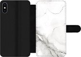Bookcase Geschikt voor iPhone XS Max telefoonhoesje - Marmer print - Wit - Patronen - Met vakjes - Wallet case met magneetsluiting