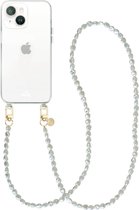 xoxo Wildhearts siliconen hoesje - Geschikt voor iPhone 14 Plus - Pearlfection - Telefoonhoesje - Hoesje met koord - Parelketting - lang telefoonkoord - Transparant hoesje (lange variant)