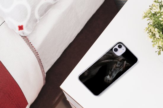 Coque iPhone 11 - Paarden - Animaux - Zwart - Siliconen
