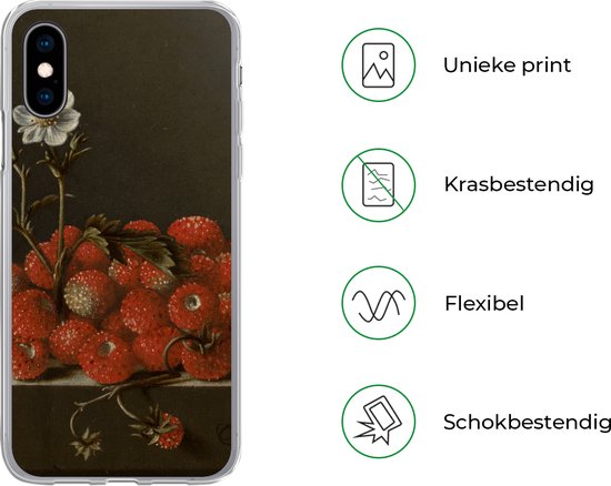 Telefoonhoesje Geschikt voor iPhone X hoesje - Stilleven met bosaardbeien - Schilderij van Adriaen Coorte - Siliconen Telefoonhoesje Telefoonhoesje