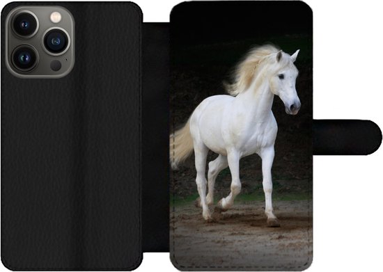 Bookcase pour iPhone 13 Pro Max Bookcase - Cheval - Sable - Foncé - Avec poches - Étui portefeuille avec fermeture magnétique