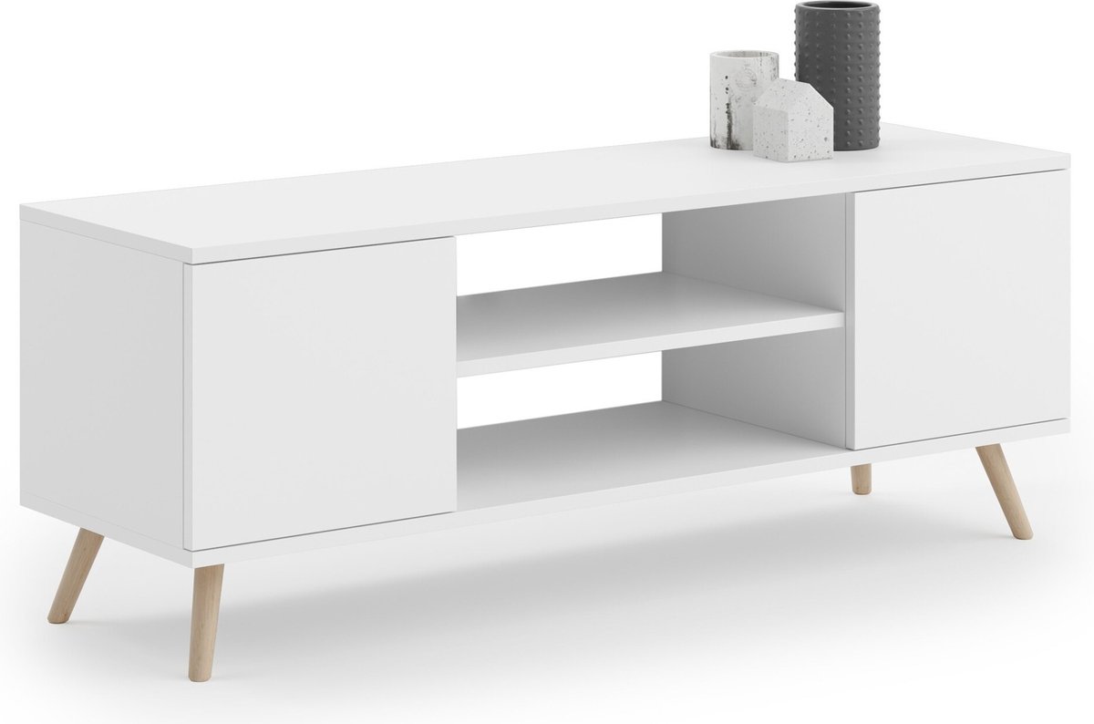 TV-meubel - houten poten - 155x40x50 cm - wit