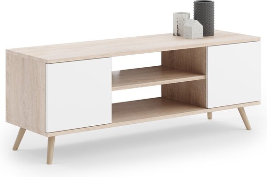 TV-meubel - houten poten - 155x40x50 - wit